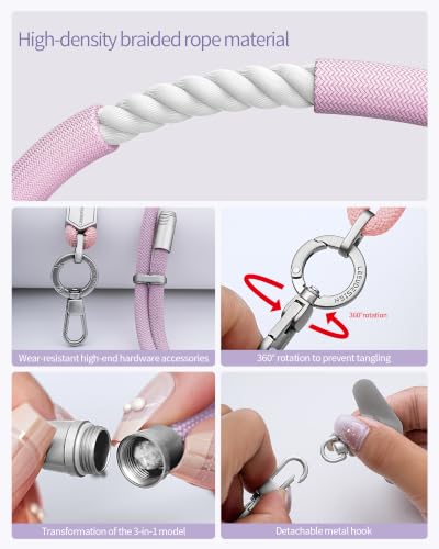 3 in 1 Luxury Phone Lanyard, Adjustable Crossbody Neck Strap & Short Wrist Strap, Anti-Lost Anti-Theft Detachable Phone Chain, Versatile Shoulder Phone Sling for All Cell Phones - color: Pink+pruple