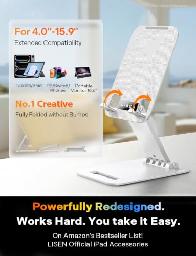 LISEN for iPad Stand Adjustable Tablet Holder Desk, iPad Accessories White - color: White