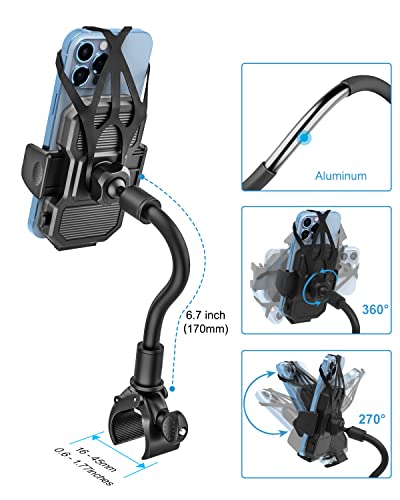 Gooseneck Stroller Phone Holder, Cell Phone Mount Pole Clamp for Baby Stroller, Shopping Cart, wheelchair, One Hand Operation Clip for iPhone Air 17 Pro Max 16 15 14 13 12 Plus, S25, 4-7" Smartphones