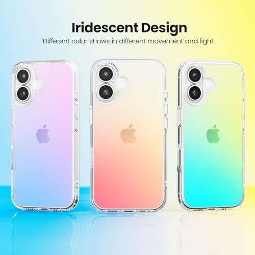 Mobnano for iPhone 16 Case, Protective Shockproof Bumpers [Not Yellowing] Anti-Scratch Transparent Slim Hard PC Back Soft TPU Frame Cover for Men Women - Iridescent - color: Iridescent