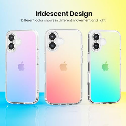 Mobnano for iPhone 16 Case, Protective Shockproof Bumpers [Not Yellowing] Anti-Scratch Transparent Slim Hard PC Back Soft TPU Frame Cover for Men Women - Iridescent - color: Iridescent