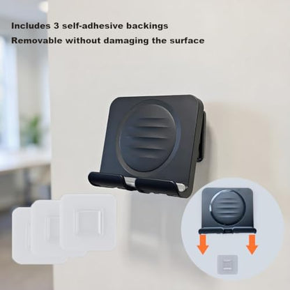 Shower Phone Holder Upgraded, Removable Wall Mounted Hands-Free Cellphone Stand, Angle Adjustable Phone Stand with 3pcs Adhesive Pad for Kitchen Bathroom Dorm Bedroom (Black) - color: black