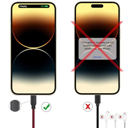 iPhone Charger, Lightning Cable 3PACK 6FT MFi Certified USB Charging Cord - color: Red