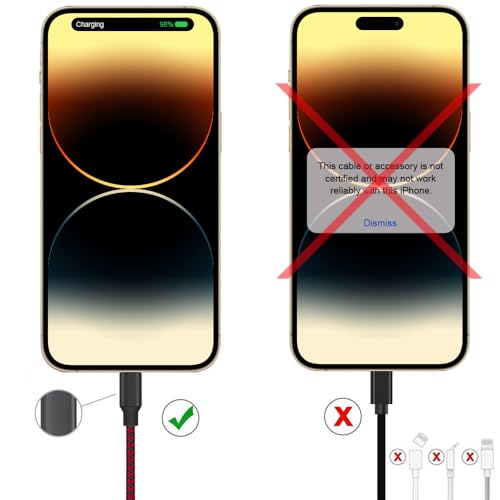 iPhone Charger, Lightning Cable 3PACK 6FT MFi Certified USB Charging Cord - color: Red