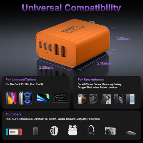 USB C Super Fast Charger Block, 100W USBC Charging Block Wall Plug Adapter - color: Orange