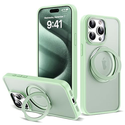 for iPhone 15 Pro Case with 360° Spin Magnetic Stand,Green | iPhone 15 Pro Phone Case 6.1",Spin Magnetic Ring Stand,Compatible with MagSafe,Military Protection,Translucent Matte - color: Green, size: iPhone 15 Pro