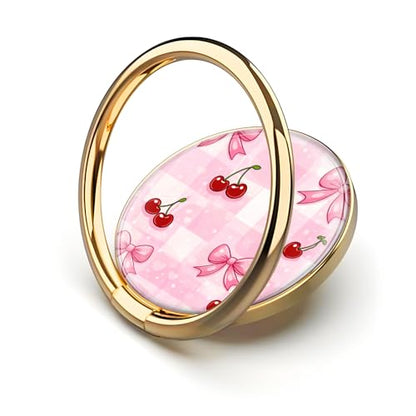 Cell Phone Ring Holder, Cute Metal Phone Grip Stand Finger Ring Kickstand, Flexible 360°Rotation Phone Tablet Case Accessories Compatible with Most Phones Pink Bowtie Cherry - color: Pink Bowtie Cherry