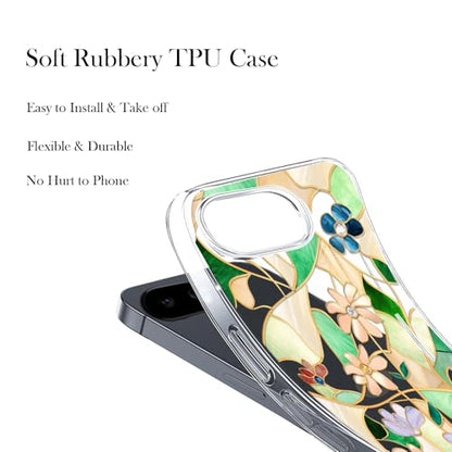 Unov for Pixel 10a Case, Clear with Design, Slim Fit Good Grip, Embossed Phone Case, Shockproof Protective Cover, Raised Camera Protection, Soft TPU, Stained Glass Flower - color: Stained Glass Flower