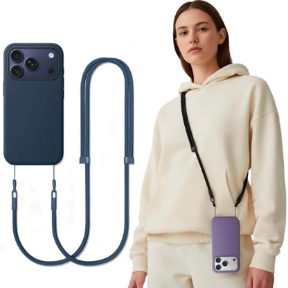 Phone Lanyard Crossbody for iPhone & Most Phones Adjustable Strap (No Case) - color: Blue