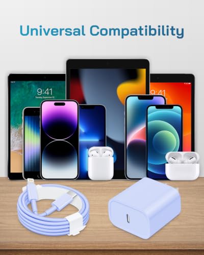 CXX 20W Fast Charger for iPhone 14/13/12 [3-Pack, MFi Certified] - color: Purple, size: 10FT