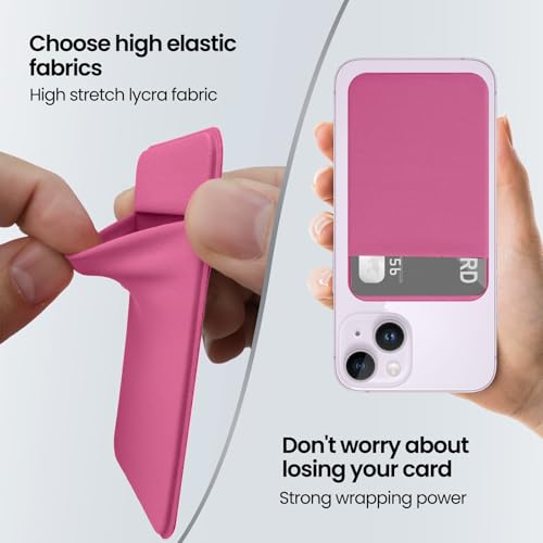 4 PCS Cell Phone Card Holder,Elasticity Fabric Self Adhesive Phone Wallet - color: Black+Gray+Pink+HotPink