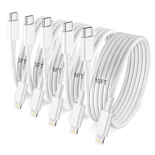5Pack(3/3/6/6/10FT) USB C to Lightning Cable iPhone Fast Charger,White - size: 5pack 3/3/6/6/10FT