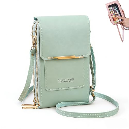 Women's Touchscreen Phone Crossbody Bag, Anti-theft Leather Phone Wallet, Perfect Holiday Gift - color: Green