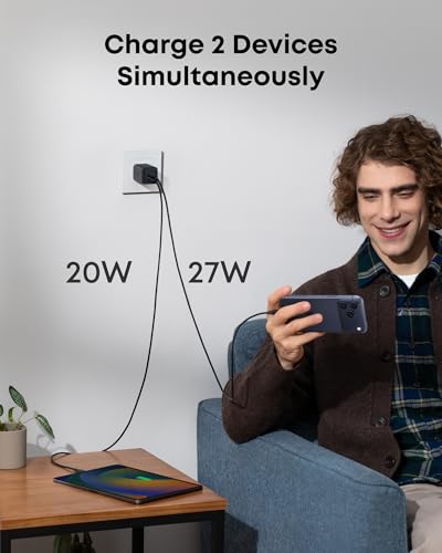 Anker Nano Phone Charger,47W Max 2-Port GaN Fast Charger USB C - color: Black, size: 2.36 x 3.94 x 2.36 Inch
