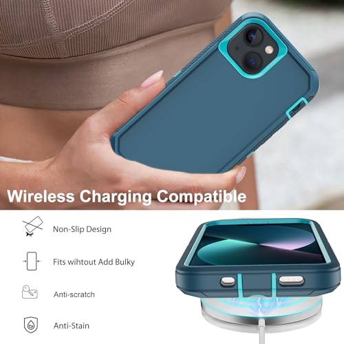 for iPhone 13 Case with 2 Screen Protector,Shockproof Drop Protection Full Body Heavy Duty 3 Layer Military Rugged Durable Phone Cover for Apple iPhone 13 6.1" (Teal) - color: Teal