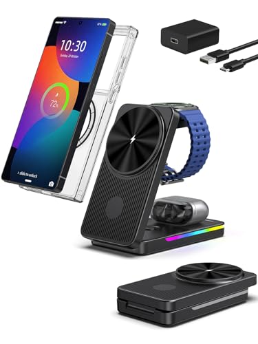 Magnetic Wireless Charger for Samsung, 3 in 1 Travel Charging Station - color: Black