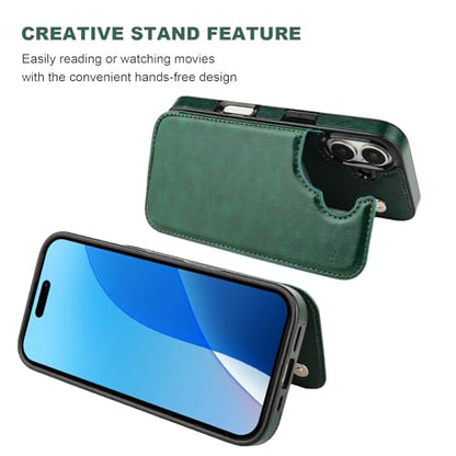 ONETOP for iPhone 16 Wallet Case with Credit Card Holder,Green | Kickstand,ID/Cash Holder,Case Wallet with Card Slots,Double Magnetic Clasp,Durable PU Leather Shockproof Cover for Women Men - color: Green