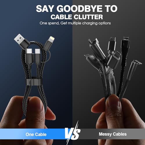 Opluz 20 FT Extra Long iPhone Charger Cord,Fast Charging USB-C and Lightning Cable 4 in 1 Black