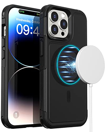 AICase for iPhone 14 Pro Max Case(6.7") Magnetic Heavy Duty 2-Layer Rugged Pocket-Friendly MagSafe Phone Case,Durable Military Grade Protection Shockproof Protective Cover for iPhone 14 Pro Max - color: Black with Magsafe Support