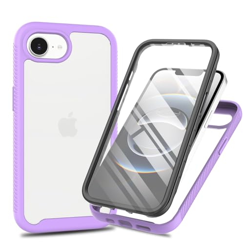 for iPhone 17e/iPhone 16e Case with Screen Protector, Purple | Clear Slim Phone Case, 360 Full Body Protective Cover, Rugged PC Shell Shockproof TPU Bumper, Military Heavy Duty Protection - color: Purple
