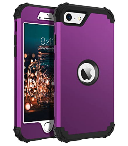 BENTOBEN for iPhone SE 2022 Phone Case and iPhone SE 2020 Case, Heavy Duty 3 in 1 Full Body Rugged Shockproof Hybrid Hard PC Soft Rubber Bumper Drop Protective Girls Women Cover, Deep Purple/Black - color: Black/Deep Purple