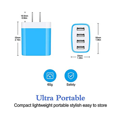 iPhone 17 Charger Block Fast Charging 4.8A Multi Port USB Charger Wall Plug - color: blue