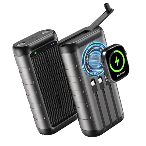 Solar Charger Power Bank 59800mAh, 6 Outputs & Hand Crank, Emergency Use - color: Grey Black