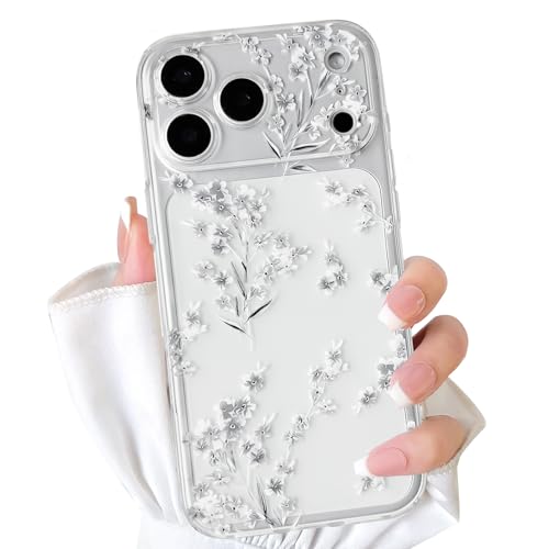 NITITOP Compatible for iPhone 17 Pro Case Cute Clear Flower - White | Floral for Girls Women, Girly, Aesthetic, Soft TPU, Full Camera Lens, Protective, Shockproof Phone Cover - color: White, size: iPhone 17 Pro