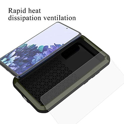 LOVE MEI Military Rugged Case for Samsung Galaxy S20 FE 5G, with Glass Screen Protector, Shockproof Dustproof Scratch Proof Hybrid Alloy and Silicone Gel Heavy Duty Full Body Cover Green - color: Green