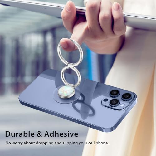 Phone Grip Holder, Phone Ring Holder Finger Kickstand, Foldable & Adjustable Rotatable Double Metal Cell Phone Rings Gripper Stand for iPhone Samsung & Other Phones - Silver Opal - color: Silver Opal