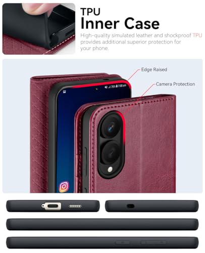 OCASE Compatible with Galaxy S25 Edge Wallet Case, PU Leather Flip Folio Case with Card Holders RFID Blocking Kickstand [Shockproof TPU Inner Shell] Protective Phone Cover 2025, Burgundy - color: Burgundy, size: Samsung Galaxy S25 Edge