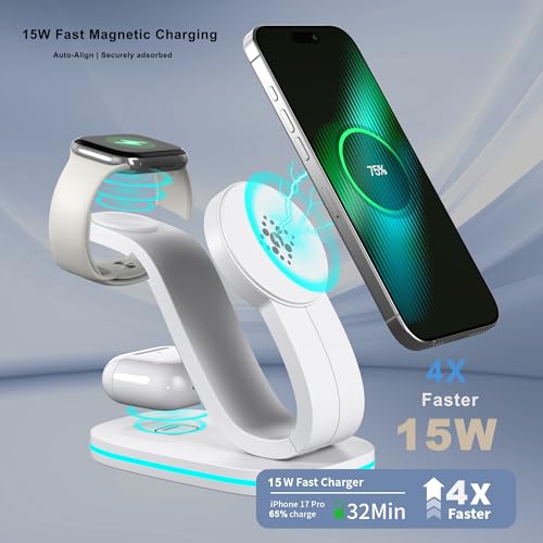 2026 New Fast 15W 3 in 1 Charging Station for iPhone Compatible Magnetic