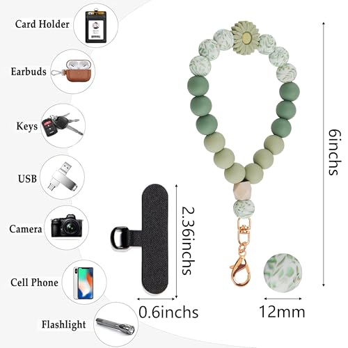 Silicone Beaded Phone Wrist Strap for Women, Elastic Wristlet - color: Green Daisy