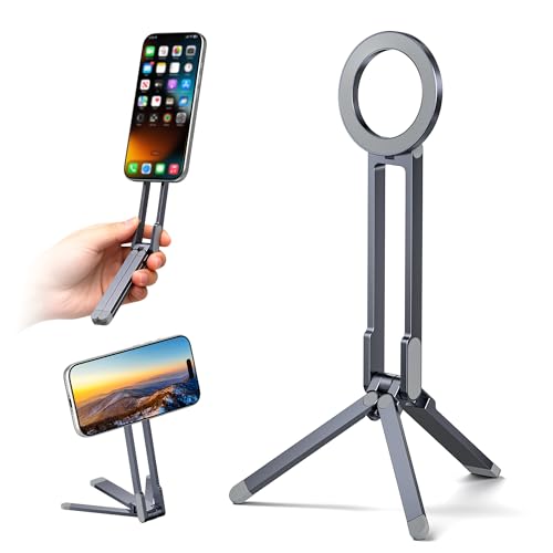 Itramax Magnetic Cell Phone Tripod,Adjustable Desk Phone Holder for MagSafe - color: Gray