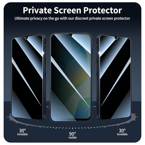 Privacy Screen Protector for Samsung A16/A26/A17, Anti-Spy Tempered Glass, Double Shatterproof 9H Hardness, Private Black Dark Protection, Anti-Scratch Impact Resistant Case-Friendly - 3 Pack - color: A16/A26/A17 Black