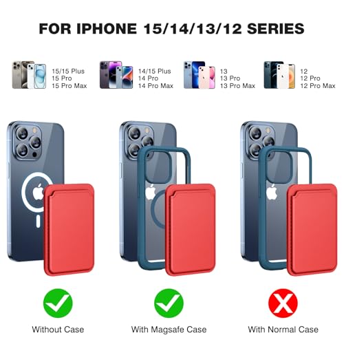 Miracase Magnetic Wallet, Compatible with MagSafe Wallet, 3-Card Holder, for iPhone 15/14/13/12 Series，Red - color: C-Red, style: Basic Wallet
