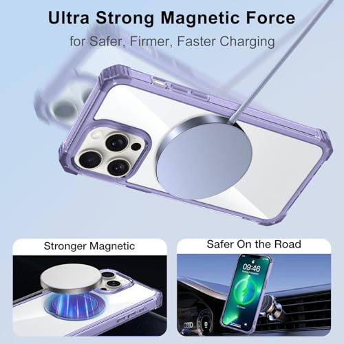 Clear Case for iPhone 13 Pro with Magnetic 360 Rotatable Ring Stand | Military Grade Heavy Duty Cover with 360 Rotatable Ring Kickstand -260417 - color: Clear Purple, size: iPhone 13 Pro