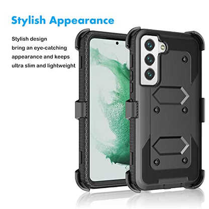 Njjex Rugged Case for Samsung Galaxy S22 Plus, for Galaxy S22 Plus Case, [Nbeck] Heavy Duty Built-in Screen Protector Locking Swivel Holster Belt Clip Kickstand Hard Cover for Samsung S22+ [Black]