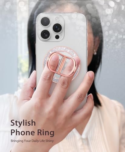 Magnetic Phone Grip Holder | Stylish Twinkle Transparent with Phone Ring Holder for Phone & Android, Rosegold - color: rosegold