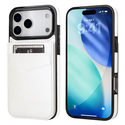KIHUWEY for iPhone 17 Pro Max Wallet Case Card Holder Kickstand, White | Credit Card Slots, PU Leather, Magnetic Clasp, Flip Heavy Duty Protection Cover for Men - color: White