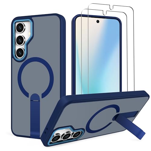 for Galaxy-S24-FE Phone Case: with 2 PCS Screen Protector for S24FE Phone Case, Strong Magnetic Compatible with MagSafe, Invisible Kickstand, Slim Fit & Matte Case for S24 FE, Navy Blue - color: Navy Blue, size: Galaxy S24 FE 6.7"