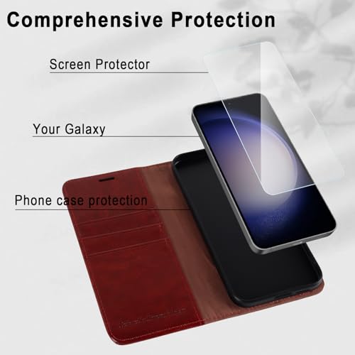 MONASAY Wallet Case for Samsung S23+ Plus with 3 Card Holders - Burgundy - color: Burgundy, size: Galaxy S23+ Plus