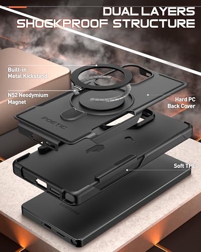 Poetic Neon MagPro Case for Samsung Galaxy S25 Ultra 5G, [Magnetic Ring Stand] Dual Layer Rugged Slim Shockproof Protective Cover, Black - color: Magpro Black