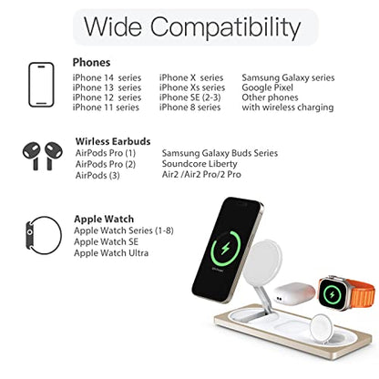 PETINO 3 in 1 Wireless Charging Station for Apple Devices with MagSafe - color: Golden