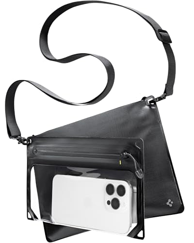 Spigen Aqua Shield for Waterproof Phone Pouch & Crossbody Bag Set — IPX8, Detachable Dual System, Touch-Through Window, Adjustable Strap — Beach, Pool, Water Sports | Black, Swimming and Travel, Adjustable Long Belt, IPX8 Waterproof Case, Compatible with