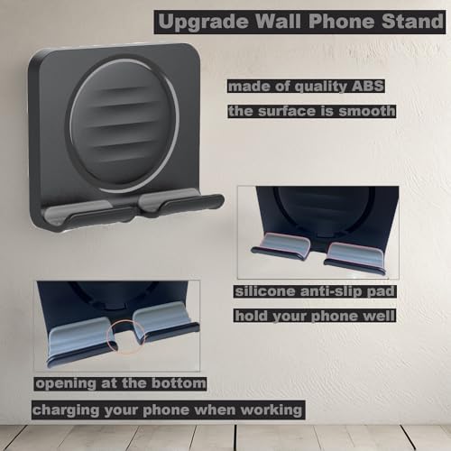 Shower Phone Holder Upgraded, Removable Wall Mounted Hands-Free Cellphone Stand, Angle Adjustable Phone Stand with 3pcs Adhesive Pad for Kitchen Bathroom Dorm Bedroom (Black) - color: black