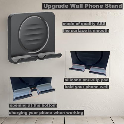 Shower Phone Holder Upgraded, Removable Wall Mounted Hands-Free Cellphone Stand, Angle Adjustable Phone Stand with 3pcs Adhesive Pad for Kitchen Bathroom Dorm Bedroom (Black) - color: black