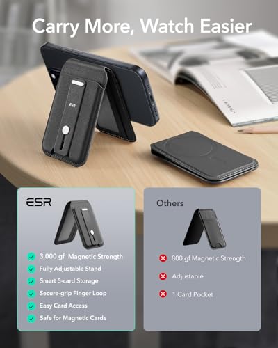 ESR for MagSafe Wallet Stand with Grip, 5 Card Holder, RFID Blocking - color: Black