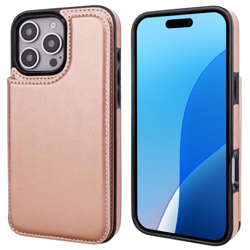 ONETOP for iPhone 16 Pro Max Wallet Case with Credit Card Holder,Rosegold | Kickstand,ID/Cash Holder,Case Wallet with Card Slots,Double Magnetic Clasp,Durable PU Leather Shockproof Cover for Women Men - color: Rose Gold