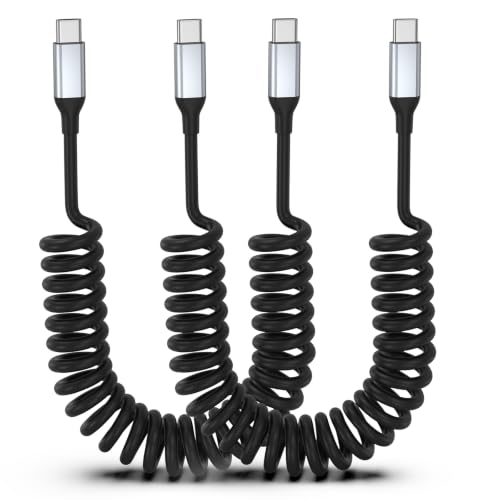 2 Pack Coiled USB C to USB C Cable, 3FT 60W USBC Fast Charging Car Charger - size: 4FT